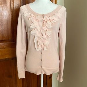 The Limited Button Down Ruffle Front Cardigan Sweater